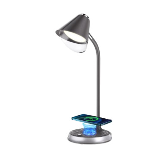 LED stolová lampa Immax FINCH s nabíjaním Qi sivá + strieborné prvky